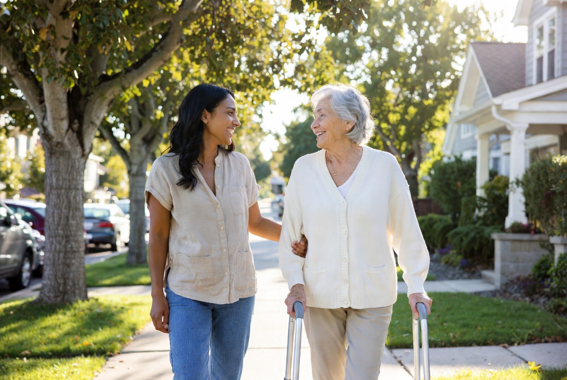 Home care coordinator meeting with elderly couple in their home