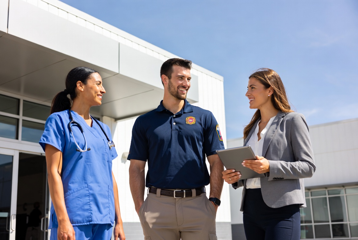 Healthcare professionals in a collaborative meeting